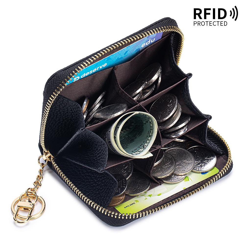 New First-layer Cowhide Short Partition Layer Coin Change Bag RFID Japanese Multi-functional Mini Wallet Women