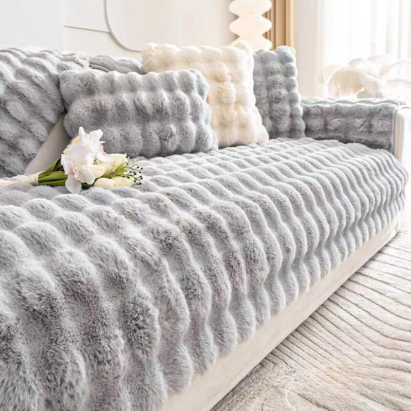 Warm Pink Plush Sofa Towel Soft Rabbit Winter Thickened Sofa Cover Cloth Non-slip Universal Pillowcover Home Protective Mat