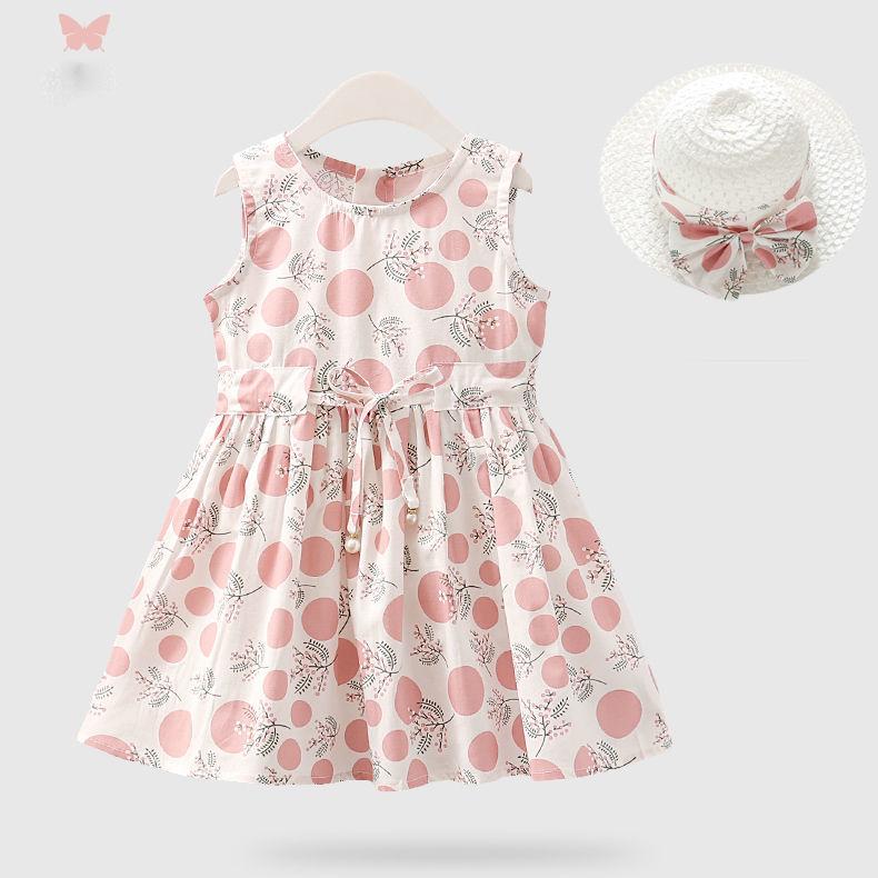 2 Teile/satz Mädchen Kleid + Hut Baumwolle Komfortable kinder Kleid Sommer Kleid Floral Mädchen Ärmelloses Kleid Für Kinder