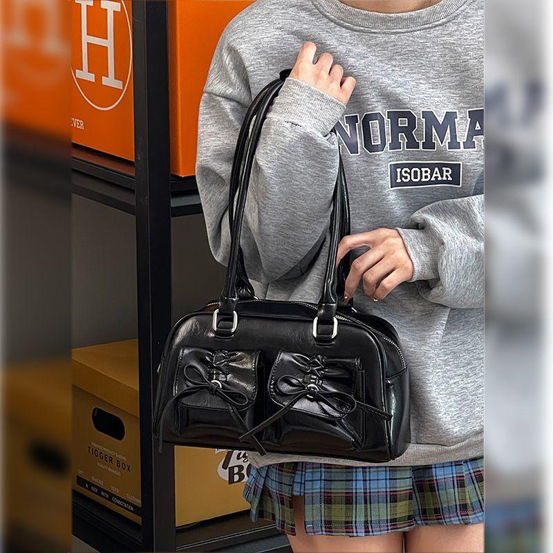 Fashi Bow Women's Bowling Shoulder Bags Portable High Capacity Ladies Underarm Pillow Bag Commuter Female PU Leather Handbags