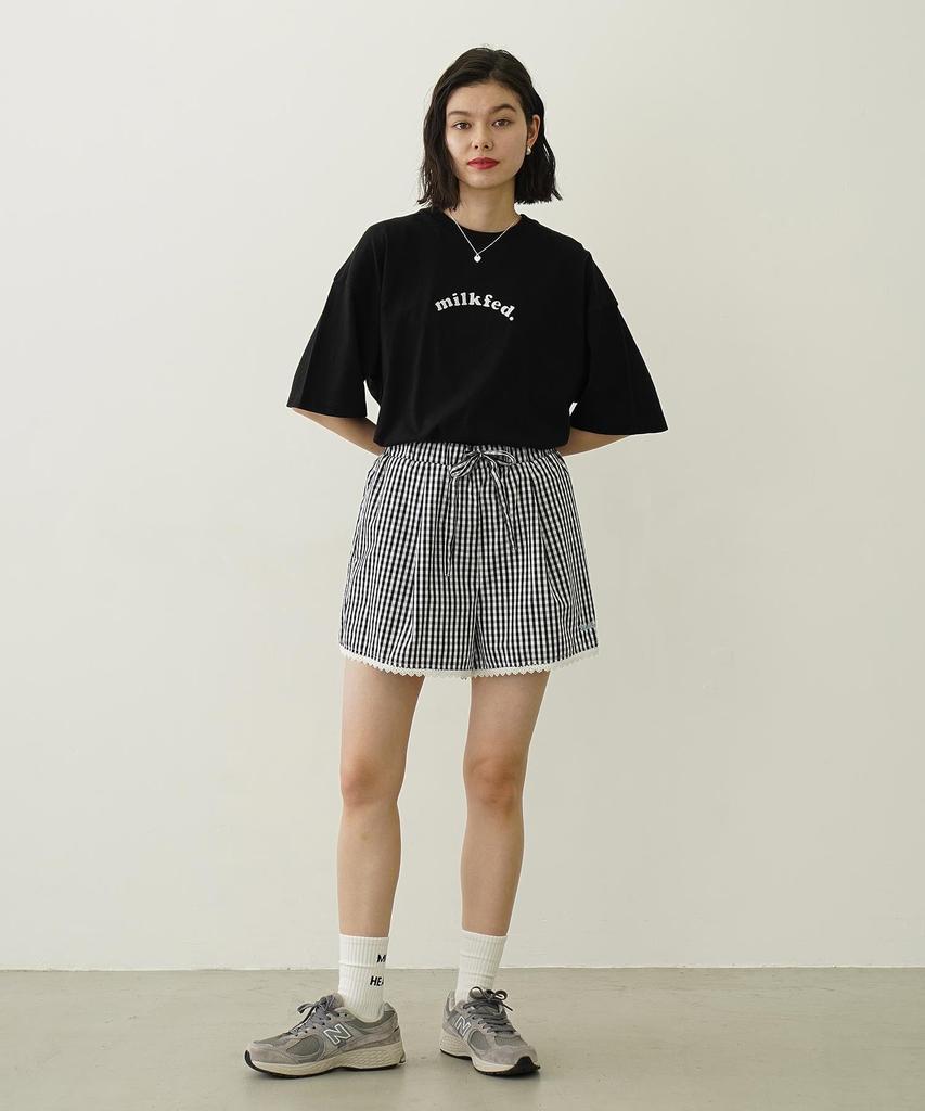 Milkfed Casual PLAID HEART WIDE TEE BLACK S/S Women's