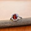 Natural Vintage Inspired Red Garnet Ring, Garnet Halo Ring, Garnet Sterling Silver Ring For Women, Engagement Wedding Ring , Rhodium Plated