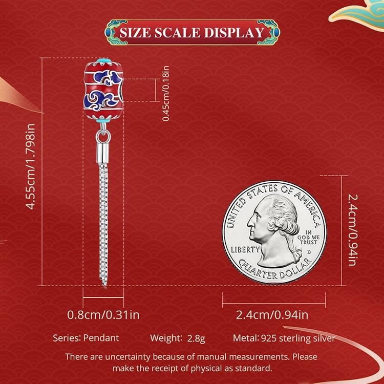 BAMOER 925 Sterling Silver Chinese New Year Series Red Enamel Lion Dancing Hanging Bead for Women Bracelet and Necklace
