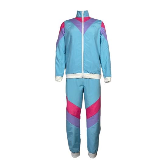

Disco Tracksuit Retro 80s Sportswear Color Block Long Sleeve Zipper Jacket High Waisted Long Trousers M