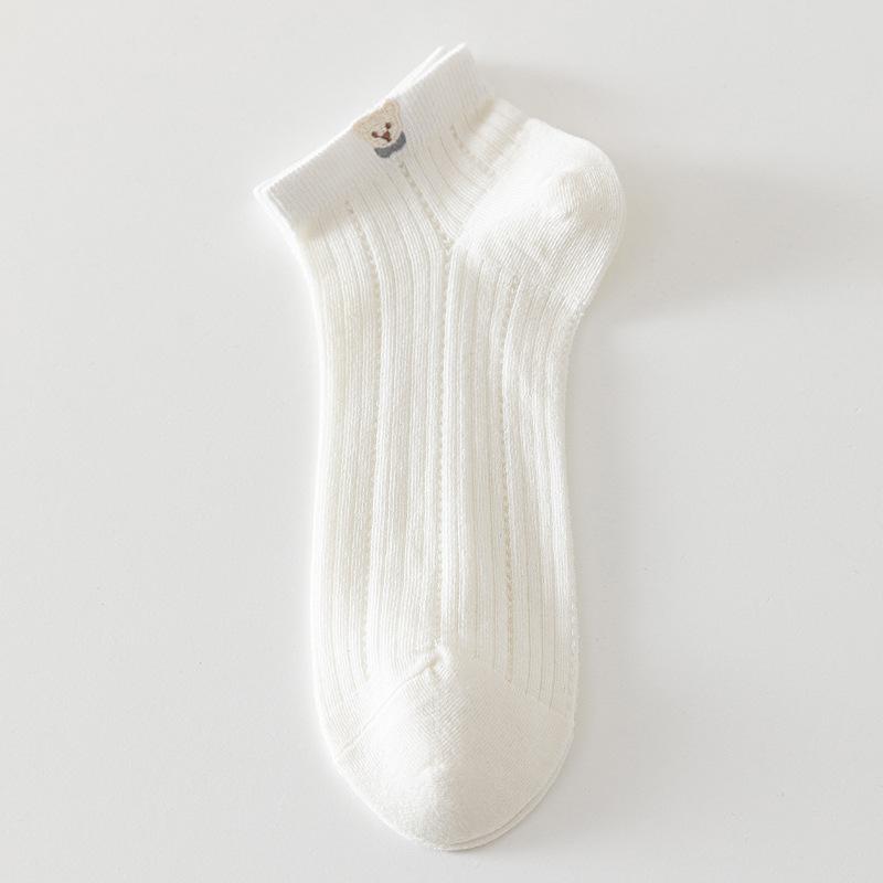 

Summer Thin Solid Color Cotton Socks for Women, Bear Embroidered Mesh Breathable Women s Short Socks 1 pair чистий білий колір