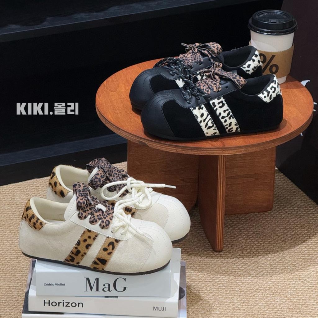 Ugly cute leopard print German training shoes women's ins tide 2025 early autumn new retro color matching niche inner height increase casual shoes