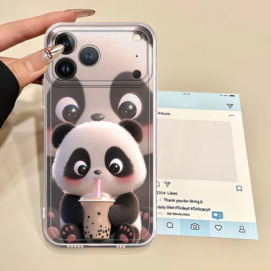 Cute Panda Case for iPhone 17 Pro Max XS Max 13 Pro 12 Mini 16 Air 15 14 Plus XR 7 8 11 Soft Phone Cover