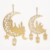 Eid Mubarak Home Decoration Golden Moon and Star Wood Holiday Pendant Decorative Hanging Ornament for Home Office