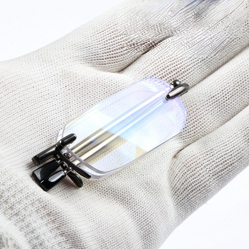 Portable Mini Folding Frameless Reading Glasses Men Adjustable Temples Eyeglass with Case Belt Clip Presbyopic Glasses Women