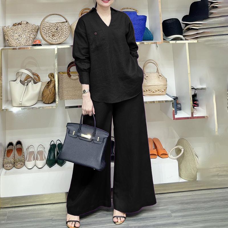 ZANZEA Women Long Sleeve Blouse and Pants Casual Two Piece Suit Sets