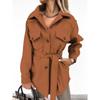 Autumn Winter Long Sleeved Cardigan Women Coats Plus Size Solid Color Casual Loose Simple Lapel Button Woolen Jackets Pockets Lace-up Women's Clothing