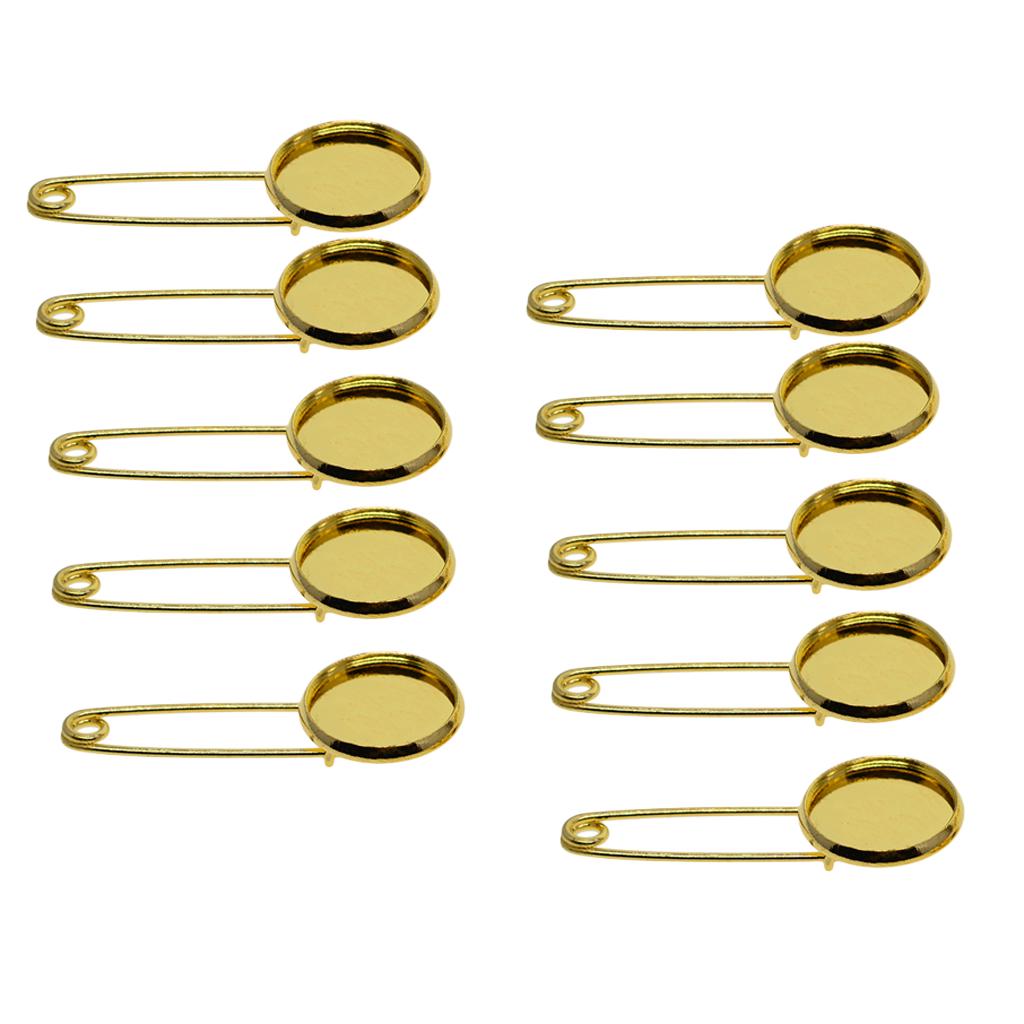 10 Pieces Blank Brooch Settings Lapel Pin Safety Hijab Pins Base 16mm Silver