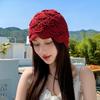 Women's Spring and Summer Thin Shell Pattern Handmade Hollow Knitted Slouchy Pull-On Hat