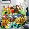 1Pc Zombie Plant Fight Print Flannel Blanket, High Quality Comfortable for All Seasons, Home Decor, Warmth and Comfort, Perfect for Gifts