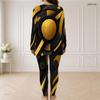 Women Plus Size Light Purple Printed Half Zip Long Sleeve Longline Top Fitted Pants Two Piece Set