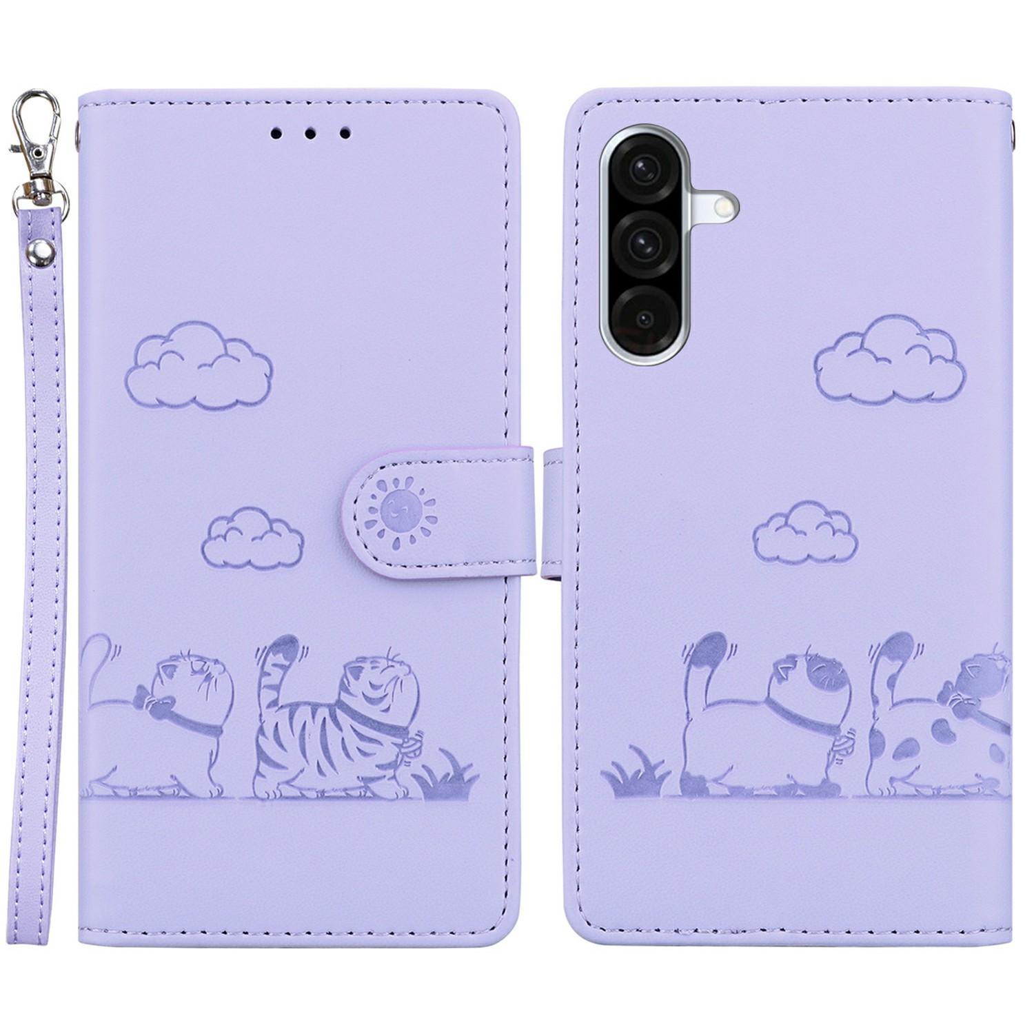 

For Samsung Galaxy A26 5G Case RFID Blocking Kitten Pattern TPU+PU Leather Phone Cover Purple