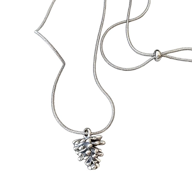 Adjustable Necklace with Silver Pine Cone Charm for Everyday Wear Versatile Styling Comfortable Designs