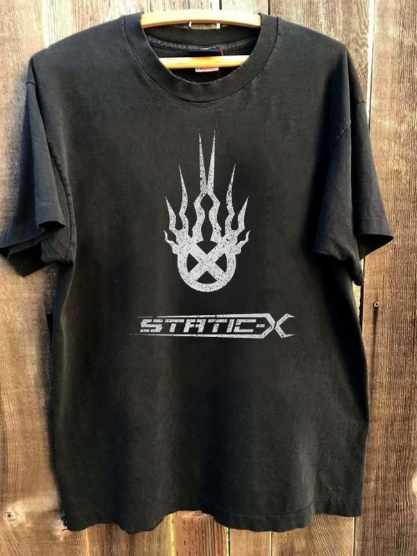 Винтажный стиль Static X Band рок-логотип короткий рукав классическая футболка KV36325 Унисекс футболка M