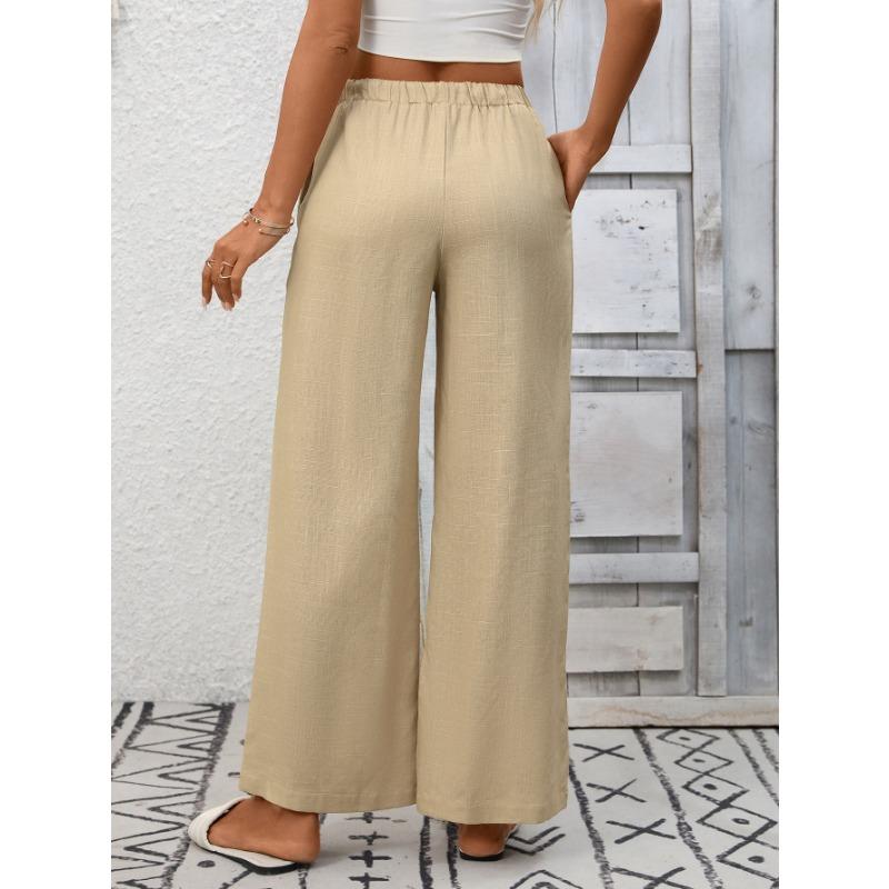Independent Station Women's Solid Color Loose High Waist Wide Leg Cotton and Linen Trousers for Women