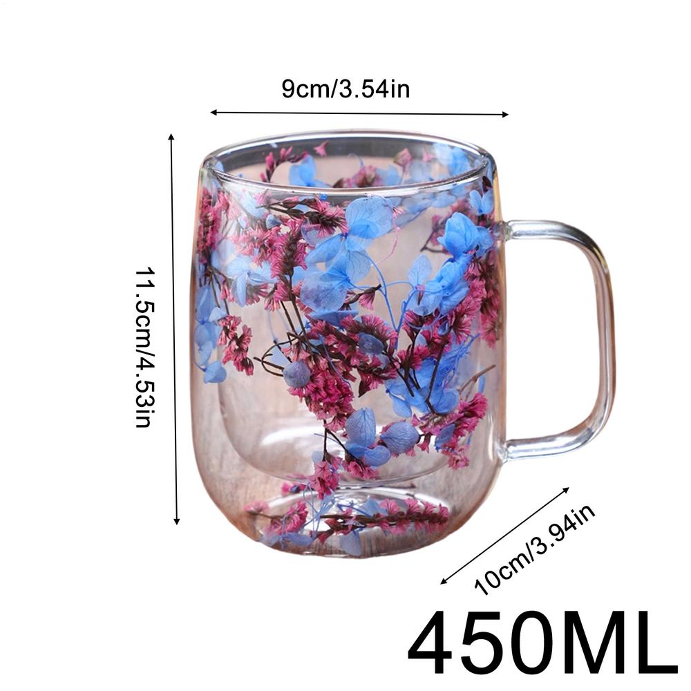 Taza de Flores Secas Doble Capa Vidrio de Borosilicato Alto Tazas de Café Tazas Divertidas Taza Inusual Vajilla para Café Vajilla para Té Vajilla para Bebidas Lujo