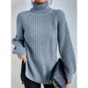 Autumn Winter Turtleneck Women Sweater New Fashion Loose Plus Size Casual Knitted Pullover Sweaters Solid Color Split Elegant Long Sleeve Sweater 1151