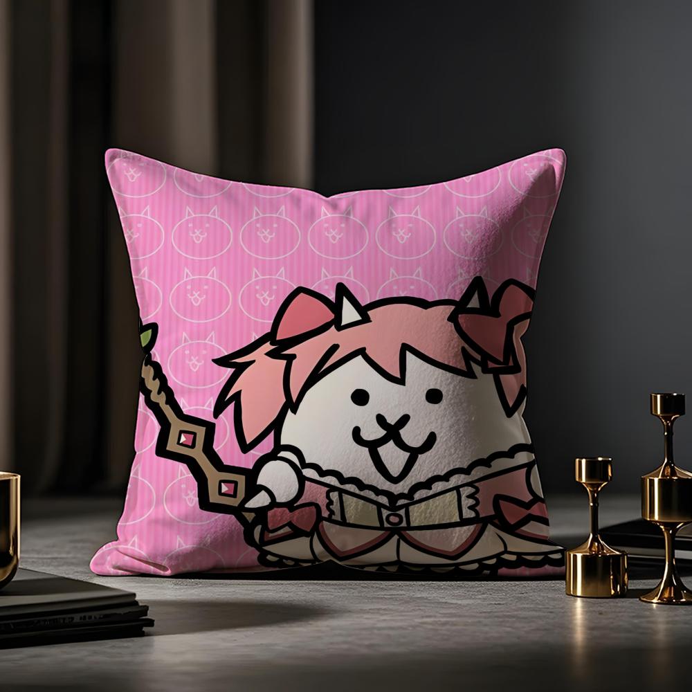 B-Battle Cats Аниме Наволочка Защита от пылевых клещей Невидимая молния Шелковистый короткий плюш Наволочка для диванной подушки 30cmx30cm
