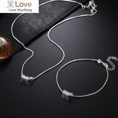 Popular Brands 925 Sterling Silver Pretty Square Bracelet Neckalce for Women Fashion Party Wedding Accessories Jewelry Sets Gift