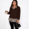 Hot Girl Leopard Print Patchwork Lapel Long-sleeved T-shirt for Women's Spring New Fitted Base Layer