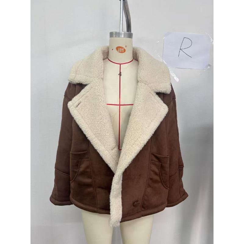 Women European Fashion Loose Warm Vintage Lamb Wool Winter Coat