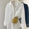 Einfarbige Langarm-Damenbluse mit Tasche Lockerer Knopfleiste Casual Bluse Frau Frühling Sommer All-Match Hemd Top
