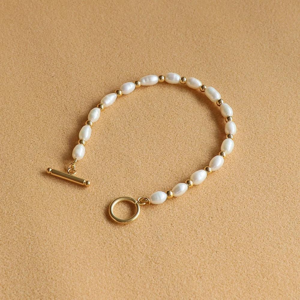 Hengsheng 5-6mm Rice Shape Freshwater Pearl Bracelet for Women OT Buckle 16cm 18cm 20cm Bracelet Jewelry Gift 2025 New Arrivals