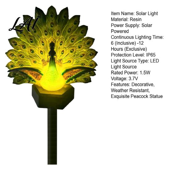 Solar Powered Path Light Peacock Garden Statue Outdoor Lighted Sculpture Waterproof Unique Mother's Day Gift LED for Patio Lawn Yard Pathway