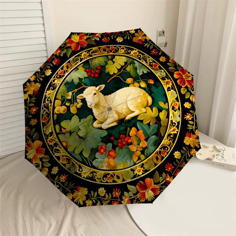 

1PC Floral Pattern Sheep Umbrella-8-Rib Reinforced, Automatic Open, Lightweight & Durable, Cute Fashion Accessory for Outdoor-K1290