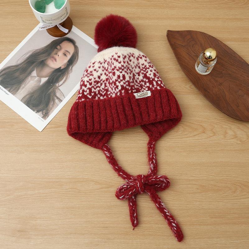 Korean Version of Autumn and Winter Hat for Women's Big Head Circumference Showing Face Small Bag Head Hat Ear Protection Warm Knit Hat Plus Fuzzy Hat