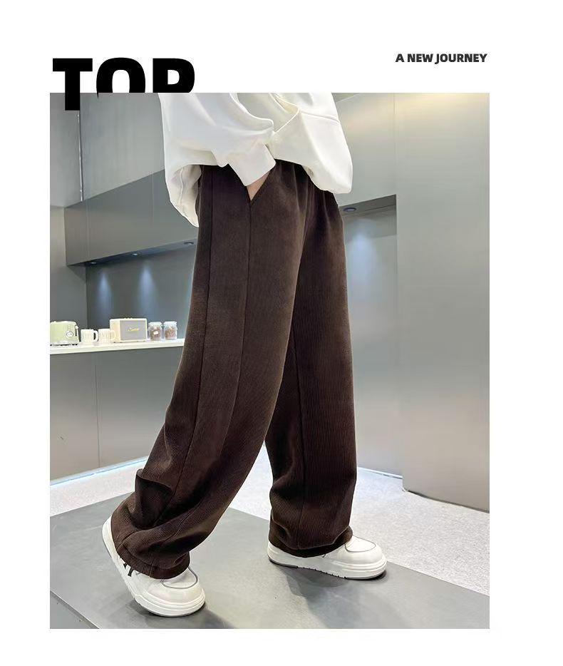 Trendy Boys' Corduroy Fleece-Lined Wide-Leg Pants for Autumn and Winter