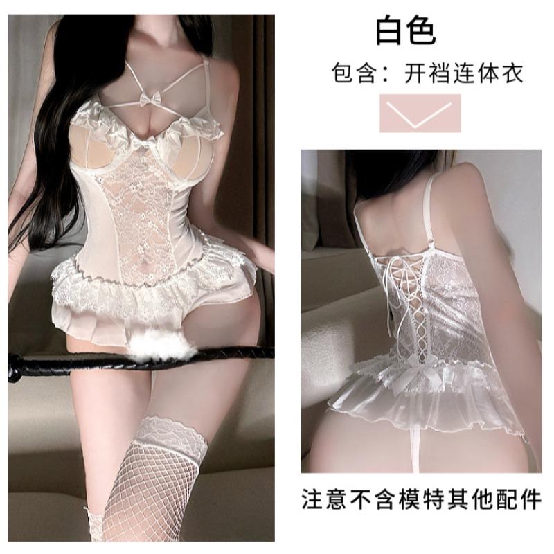 Sexy underwear transparent slim-fitting small breasts gather court vest sexy lace hollow open onesie