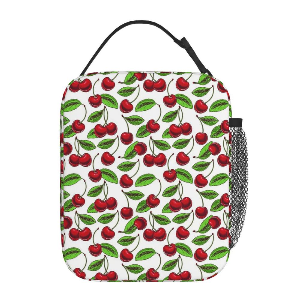 Cheerful Red Cherry Pattern Insulated Lunch Bag for Women Children Leakproof Food Boxes Thermal Lunch Box Tote