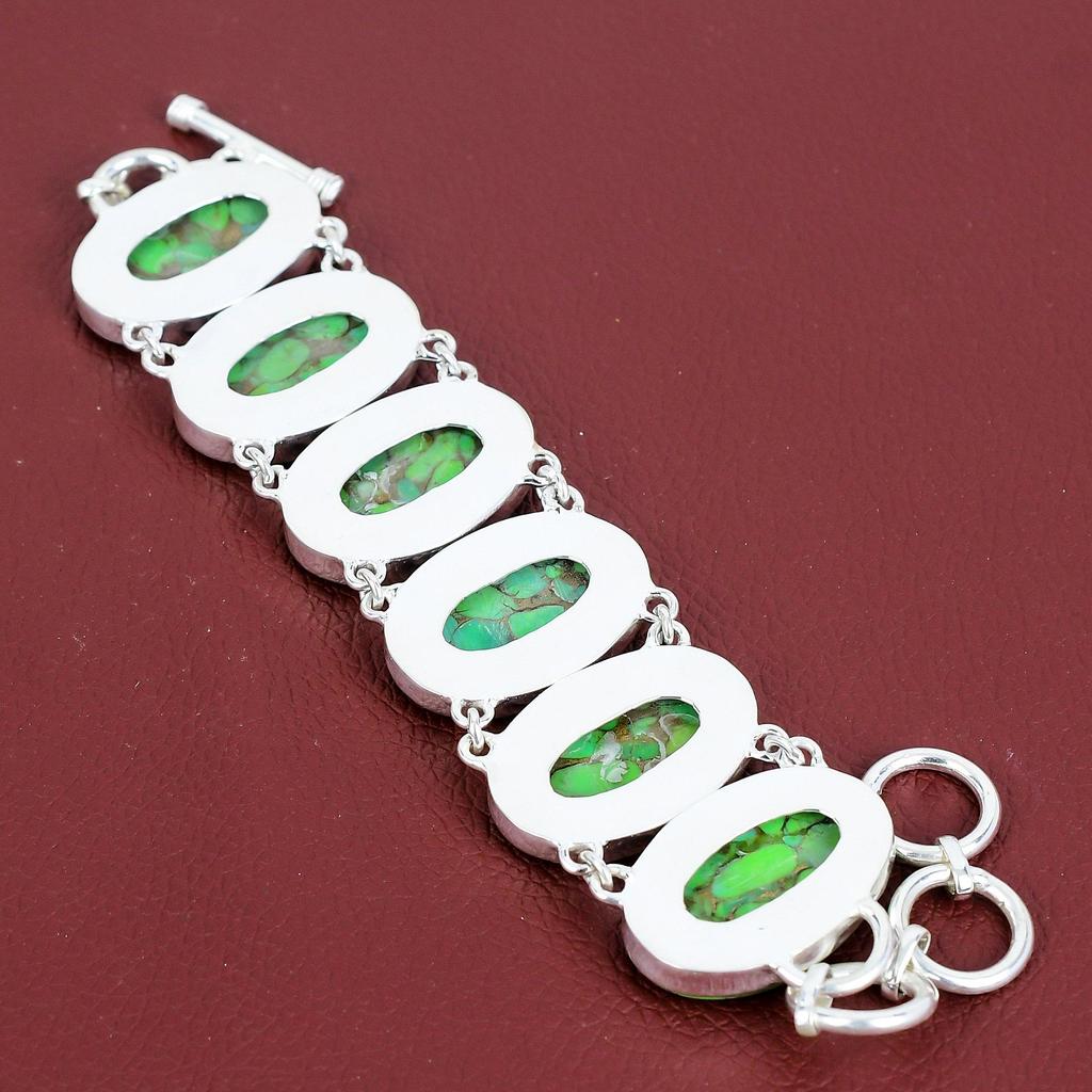 Copper green turquoise bracelet gemstone bracelet handmade boho jewelry 925 sterling silver bracelet adjustable chain bracelet gifts for her