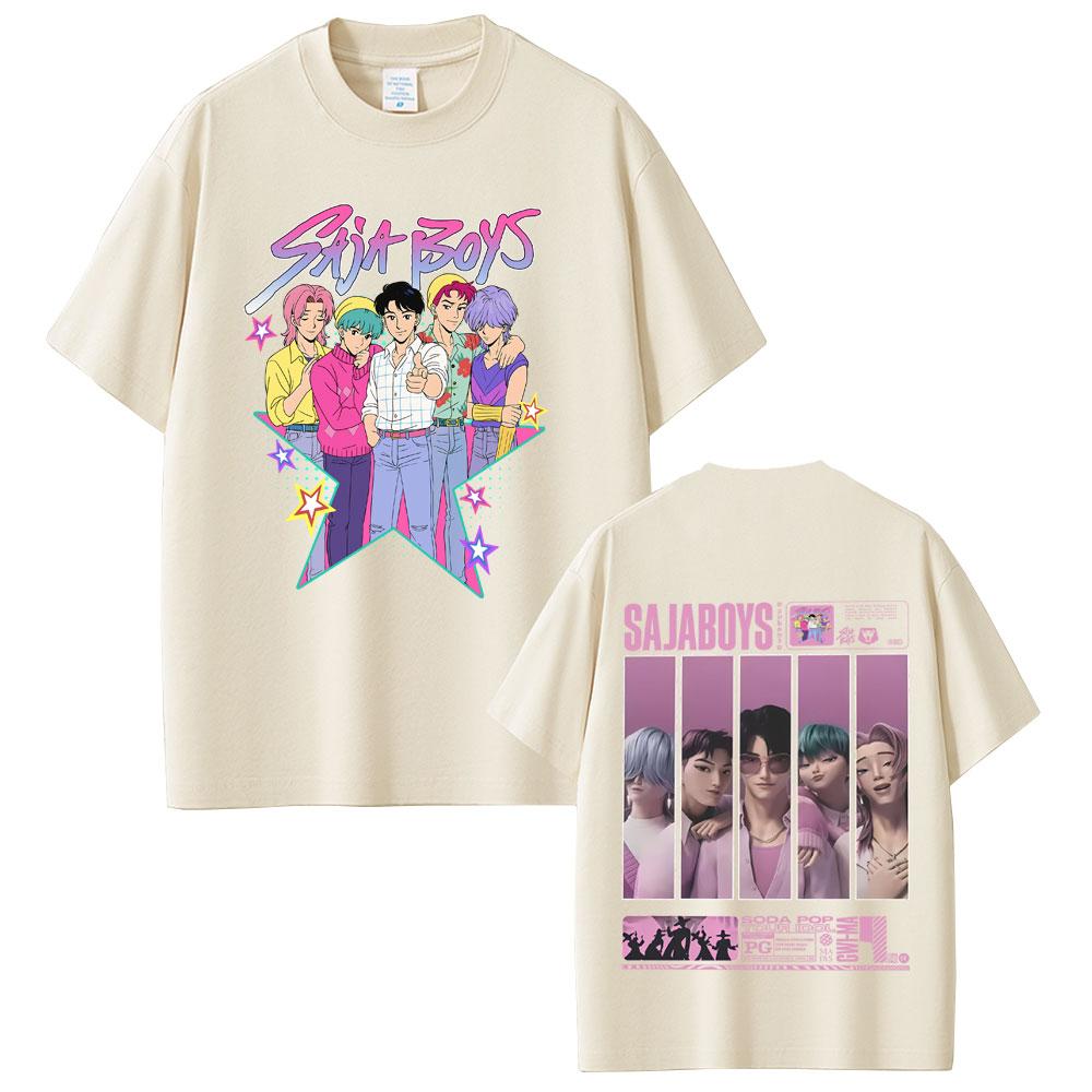 

Movie Kpop Demon Hunters Saja Boys Double Sided Print T-shirt Men Women Cartoon Fashion Oversized T Shirt Male 100_ Cotton Tees 4XL