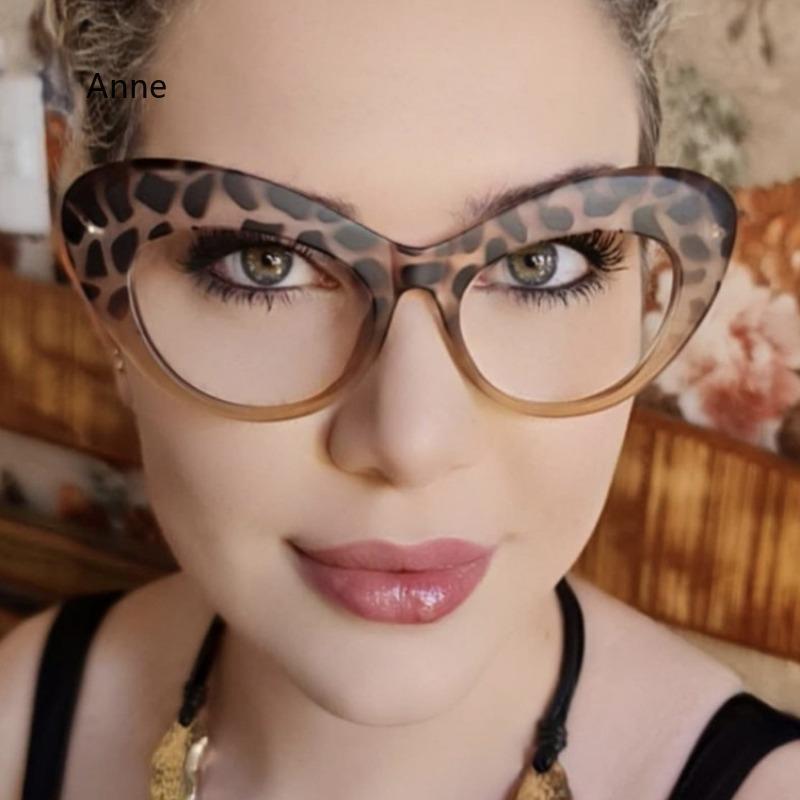 Oversized Glasses Cat Eye Eyeglass Frame For Women New Vintage Style Clear Lens Luxury Eyeglasses Leopard Candy Color Eyewear