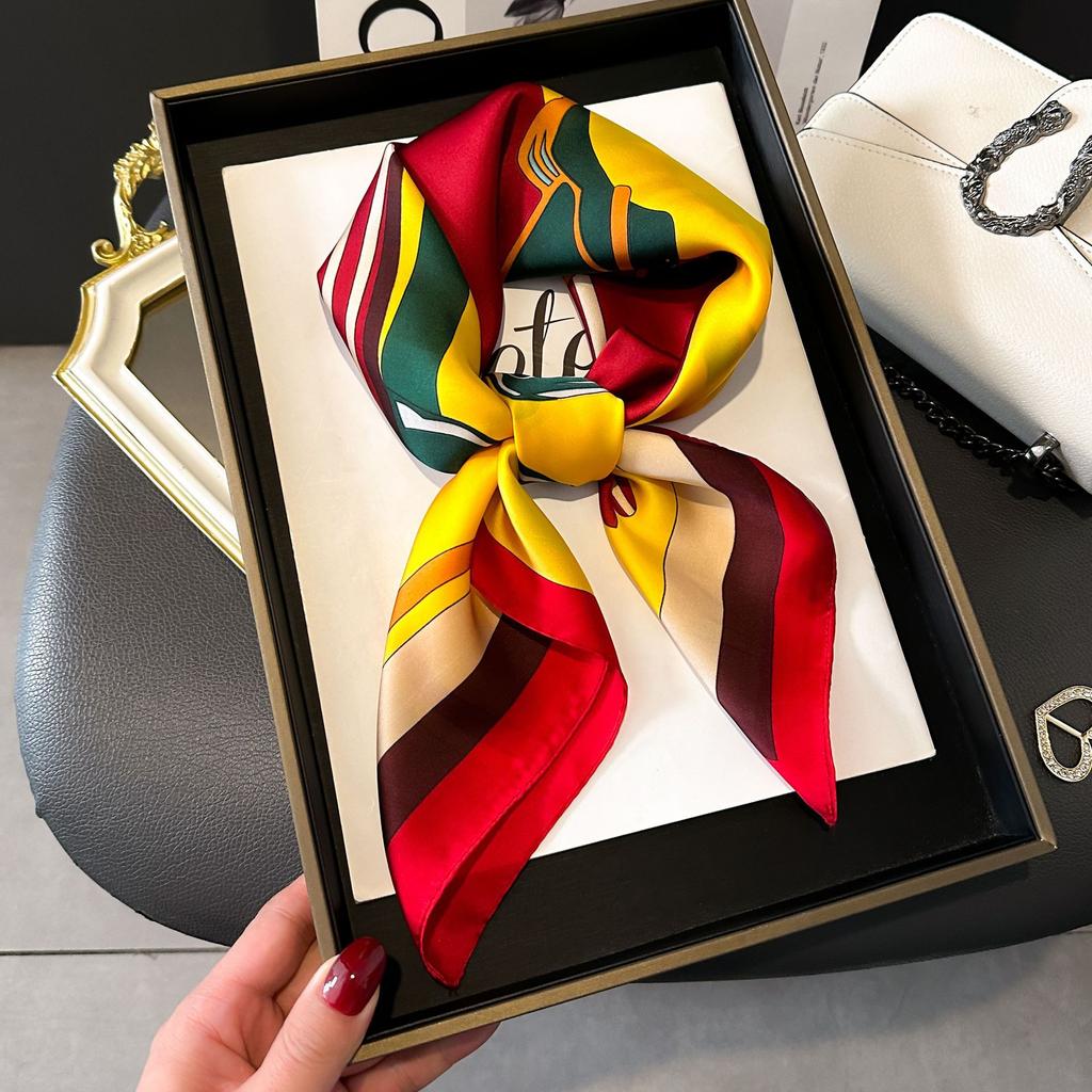New Luxury Horse Pattern Silk Square Scarf Women Soft Satin Hairband Neckerchief Office Hijab Headband Foulard Bag Ribbons Gift