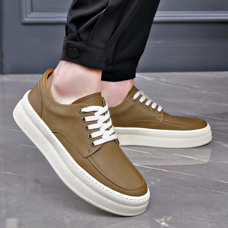 Fashion British Platform Cowhide Loafers for Men Designer Soft-soled Casual Men's Board Shoes Designer Outdoor Fashion Leather Shoe Male