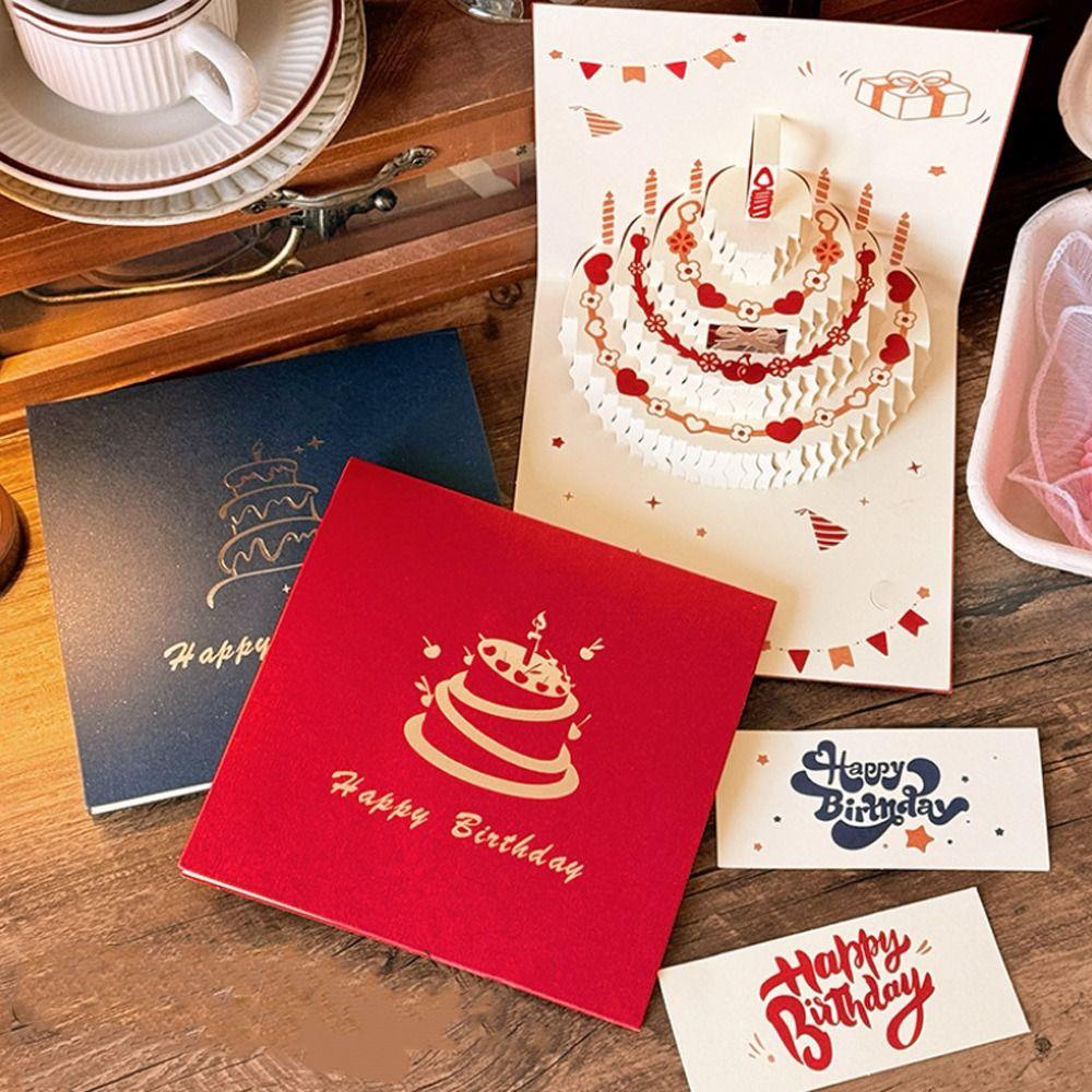 Four-Layer Cake 3D Happy Birthday Card Surprise Gift Folding Birthday Cake Card  Celebration Event