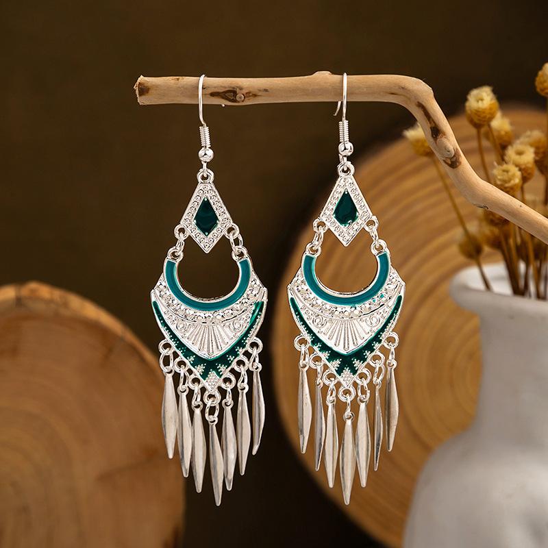 Ethnic Style Imitation Miao Silver Earrings, Colorful Long Fringed Chain Earrings, Hot-selling Earrings In Scenic Spots, Qinghe Jewelry Batches