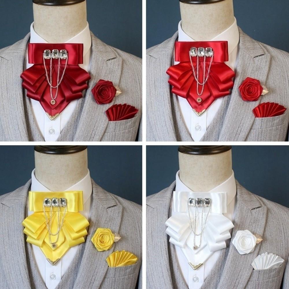 3 pcs/set Exaggerated Collar Bow Tie Brooch Set Tassel Wedding Accessory Set Formal