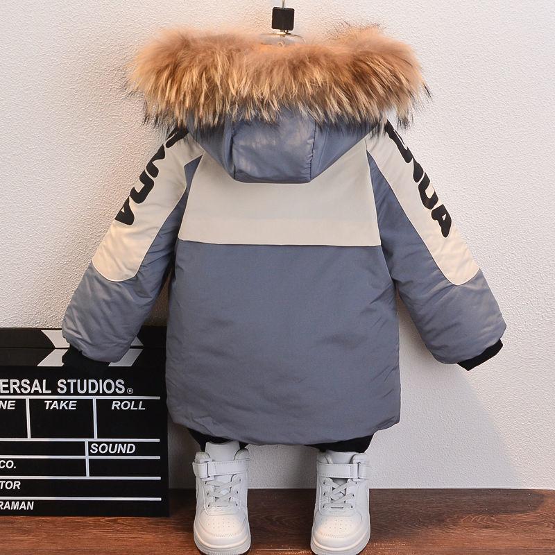 Winter Boys Coat Baby Fur Collar Hooded Velvet Thicken Warm Jacket Children's Boy