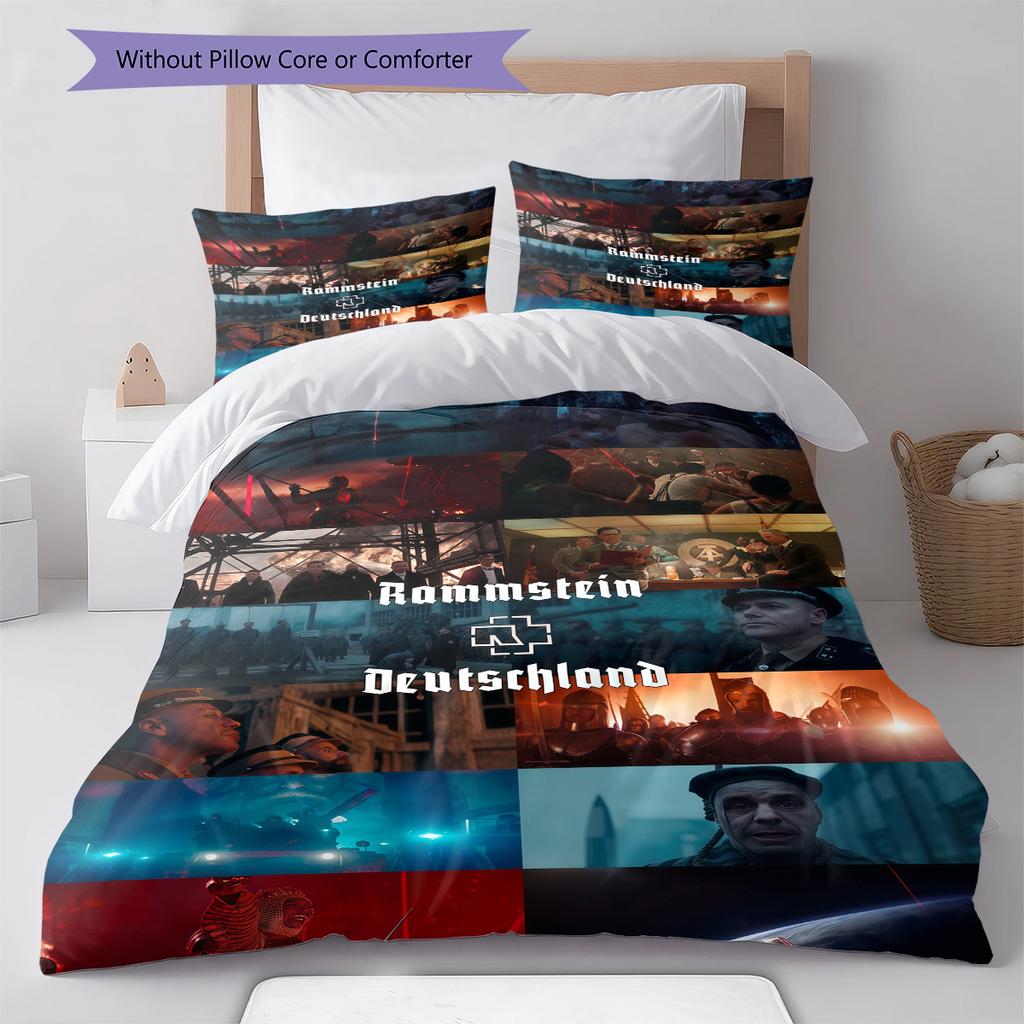 Rammstein Band Pattern Bedding,Quilt Set Quilt Cover Pillowcase Home Birthday Gift (1 * Duvet Cover + 2 * Pillowcase, Without Core)
