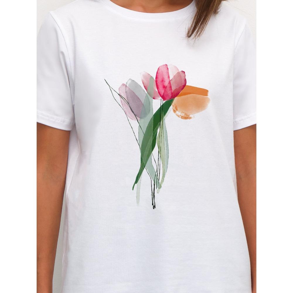 

Женская весенне-летняя футболка с круглым вырезом и короткими рукавами 2XL