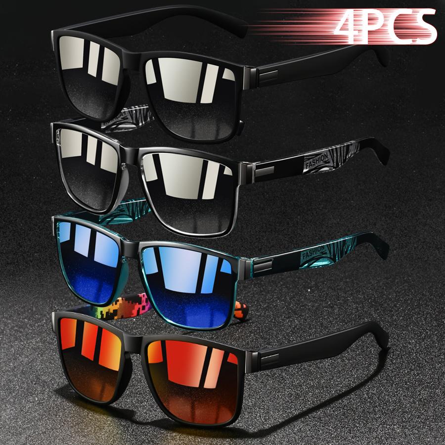 4 PCS Vintage Square Sunglasses Men Women UV400 Luxury Designer Sun Glasses Driver Eyewear Fashion Driving