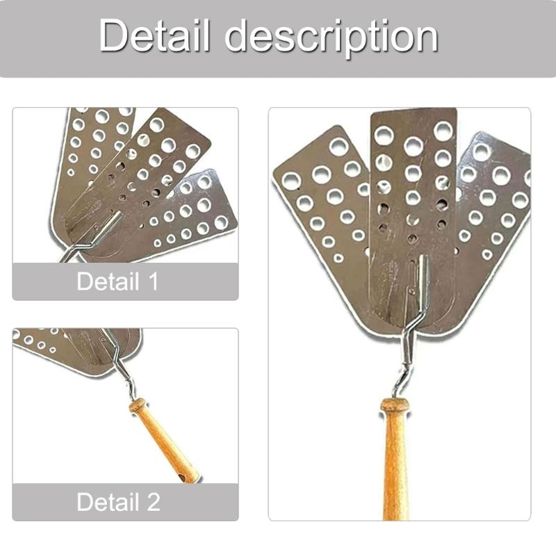 Creative 3 Blade Burger Flipping Spatula With Wooden Handle Steel Construction For Grilling And Kitchen Use